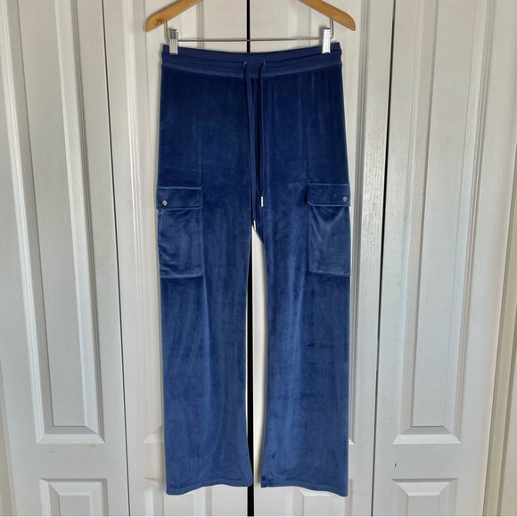 Juicy Couture Pants - y2k 2000s Juicy Couture Cargo Utilty Velour Track Pants Women’s S Blue Big Bling